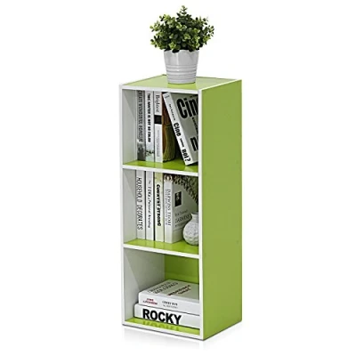 Abbildung von Furinno Luder 3 stufiges Bücherregal mit offenem Regal, Weiß/Grün
