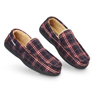 Abbildung von Dunlop Hausschuhe HerrenWinter Pantoletten Memory FoamPantoffeln Hüttenschuhe PlüschHausschuhe MännerPantoffeln Drinnen DraußenGeschenk Für Männer,Marine &amp; Burgunder,44 EU
