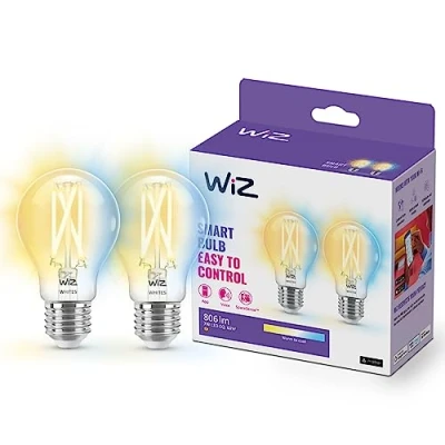 Abbildung von WiZ Tunable White LED Lampen E27 2 er Pack (806 lm), 60 W Filament mit warm bis kaltweißem dimmbarem Licht, smarte Lichtsteuerung über WLAN per Stimme/App
