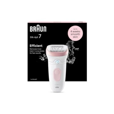 Abbildung von Braun Silk épil 7 Damen Epilierer, elektrischer Epilierer für mit breitem Kopf eine einfache Epilation, nass &amp; trocken, lang glatte Haut, 000, Weiß/Rosa