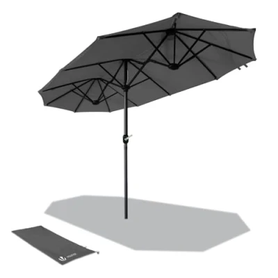 Abbildung von VOUNOT Doppelsonnenschirm mit Handkurbel, Sonnenschirm Marktschirm Gartenschirm Terrassenschirm, Sonnenschutz, 150 x 300 cm, Grau