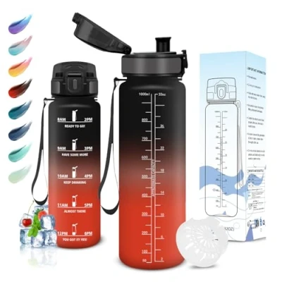 Abbildung von Motswedi Trinkflasche Sport, 1000 ml BPA Frei, Trinkflasche, Kohlensäure Geeignet, Sport Auslaufsicher, Wasserflasche für Yoga, Schule, Fahrrad, Kinder, Outdoors, Schwarz und Rot