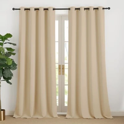 Abbildung von NICETOWN Vorhang Isolierend Kälteschutz Vorhänge Blickdicht Beige Gardinen 240 cm Lang Lichtundurchlässige mit Ösen Wohnzimmer Übergardinen Modern 2er Set, Biscotti H240 x B140