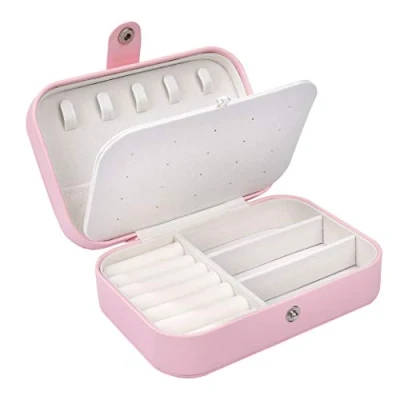 Abbildung von MengH SHOP Schmuckkästchen Reise Tragbar Schmuck Aufbewahrungsbox Klein PU Leder Schmuckbox Damen Schmuckkiste Multifunktional Schmuckschatulle für Ringe Ohrringe Halsketten Uhren (Rosa)