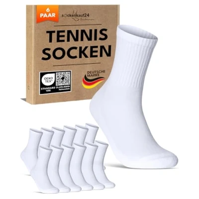 Abbildung von Damen Tennissocken (6 Paar) Sportsocken mit verstärkter Ferse &amp; Fußspitze, gepolsterte Sohle Baumwolle Atmungsaktive Retro Crew Socken 70107T (Weiß 35 38)