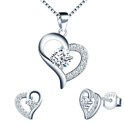 Abbildung von Yumilok Damen Schmuckset Halskette mit Herz Liebe Zirkonia Anhänger &amp; Ohrstecker Ohrringe aus 925 Sterling Silber für Frau Mädchen