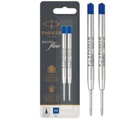 Abbildung von Parker Kugelschreiberminen mittlere Schreibspitze blaue QUINKflow Tinte 2 Ersatzminen für Kugelschreiber