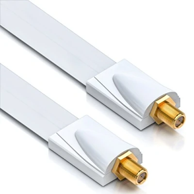 Abbildung von deleyCON Fensterdurchführung SAT Kabel 17cm Flexibel 26cm Länge Kupplung Fenster &amp; Türen Vergoldete Buchsen Extrem Flach Geschirmt Weiß, mit alle F Stecker