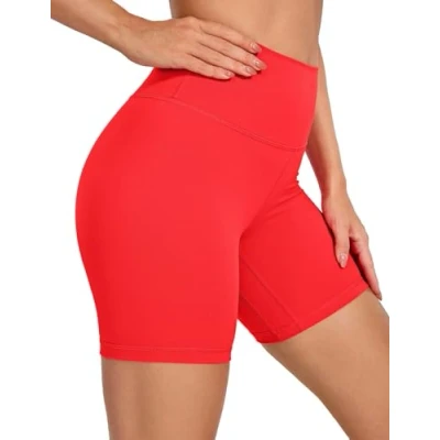 Abbildung von CRZ Yoga Naked Feeling Damen Kurze Leggings High Waist Blickdicht Fithess Shorts Radlerhose Sporthose 15cm Tiefrot 36