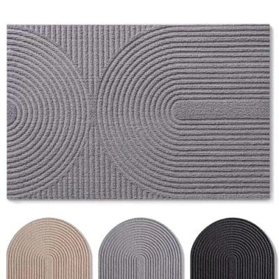 Abbildung von Blumtal Fußmatte 90x150 cm rutschfeste Schmutzfangmatte Fußabtreter mit Muster Fußmatten Haustür Türmatte aus Polyester innen/Schmutzfangmatte außen/Türvorleger Hellgrau