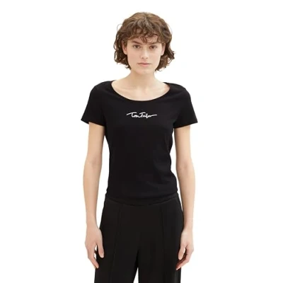 Abbildung von TOM TAILOR Damen Doppellagiges Chiffon T Shirt mit Print, deep black, L