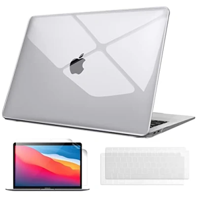 Abbildung von Fintie Hülle kompatibel mit MacBook Air 13 (2018 2020 Version) A2337(M1)/A2179/A1932, Ultradünne Hartschale Schutzhülle Snap Case + 2 Tastaturabdeckungen 1 Displayschutzfolie, Transparent