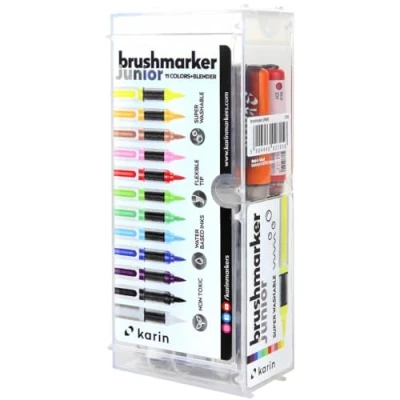 Abbildung von KARIN 27C10 Brushmarker Junior Basic Colours Set inklusive Blender, Schwarz, 12 Stück