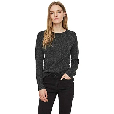 Abbildung von VERO MODA Damen VMDOFFY LS O Neck Blouse GA NOOS Pullover, Black/Detail:Melange, One Size
