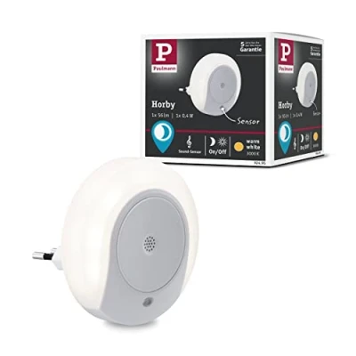 Abbildung von Paulmann 92495 LED Stecker Nachtlicht Horby rund 0,4 Watt mit Dämmerungs und Geräuschsensor Weiß Kunststoff 3000 K Warmweiß