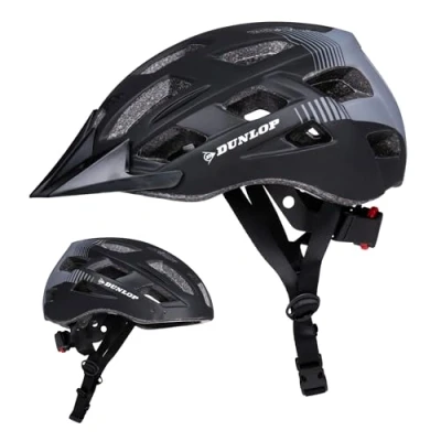 Abbildung von Dunlop Fahrradhelm mit Licht Damen und Herren Verstellbar von 58 bis 61 CM Fahrrad Helm Größe L LED Beleuchtung 3 Lichtmodi Schwarz