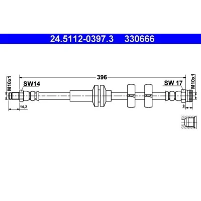 Abbildung von ATE 24.5112 0397.3 Bremsschläuche 396 M10x1 ALFA ROMEO: 156 Saloon, Sportwagon, 147
