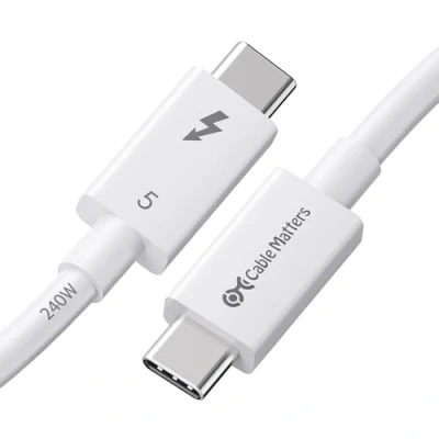 Abbildung von Cable Matters [Intel zertifiziert] 80 Gbit/s Thunderbolt 5 Kabel mit bis zu 120 Bandbreiten Boost und 240 W Aufladung in Weiß 1 m, kompatibel 4, USB 4 C