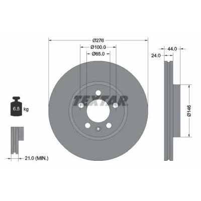 Abbildung von TEXTAR 92313703 Bremsscheibe 276 24 05/06 100 innenbelüftet beschichtet ohne Radlager, Radbefestigungsbolzen, Radnabe SEAT: Ibiza 4 ST