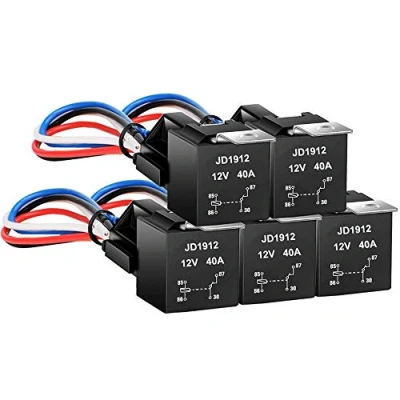 Abbildung von Gebildet 12V 40A SPST 4Pin Auto Relais mit 12AWG Steckdose, 4Polig KFZ Fahrzeug Motor Drähte,Umschalt Relais, Pack of 5