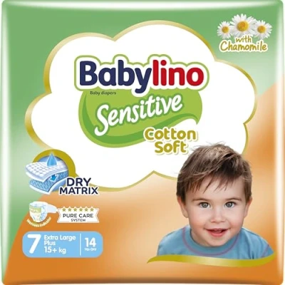 Abbildung von Babylino Sensitive Baby Windeln Größe 7, Extra Large Plus (+15Kg), 14 Stück