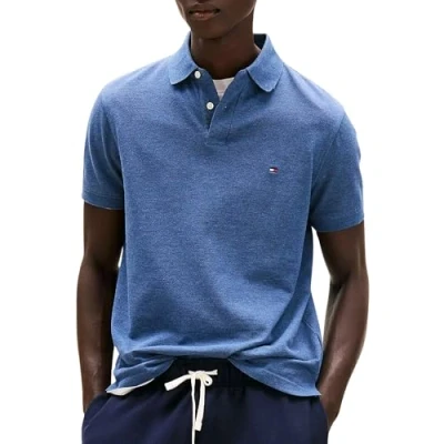Abbildung von Tommy Hilfiger Herren Poloshirt Kurzarm 1985 Regular Fit, Blau (Faded Indigo Heather), L
