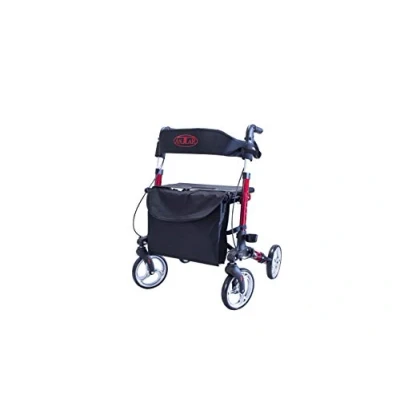 Abbildung von FabaCare Premium Alu Rollator Set, Leichtgewicht Reiserollator mit Vollausstattung, 3 fach faltbar für Kofferraum, Reise und Flug, Höhe verstellbar, (Rot)