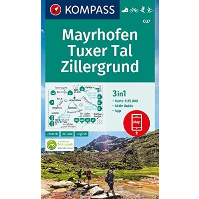 Abbildung von KOMPASS Wanderkarte 037 Mayrhofen, Tuxer Tal, Zillergrund 1:25.000: 3in1 mit Aktiv Guide inklusive Karte zur offline Verwendung in der App. Fahrradfahren. Skitouren. Langlaufen.
