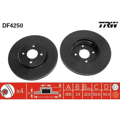 Abbildung von TRW DF4250 Bremsscheibe 300 24 4 108 Belüftet lackiert hochgekohlt FORD: Focus Mk1 Hatchback, Estate