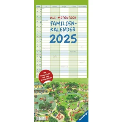 Abbildung von DUMONT Ali Mitgutsch 2025 Familienkalender, 22x49,5cm, Planer mit 5 Spalten für die ganze Familie, Jahresübersicht 2026 und Schulferientabelle, deutsches Kalendarium: Rundherum in Stadt Land