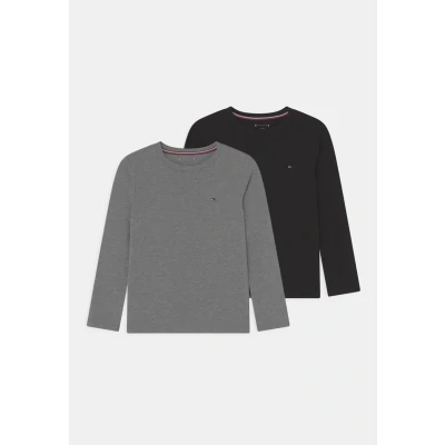 Abbildung von Tommy Hilfiger TEE Unisex 2 PACK Langarmshirt für Kinder, Größe: 164 176, Medium grey heather/black