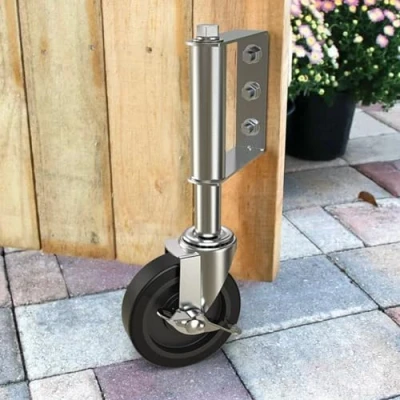 Abbildung von HOLKIE Torrolle 100mm mit Federbelastung, Rad Robuster Federung, Perfekt für Holztore, Zäune und Gartentor, Schwerlast Torräder, Drehbare Torrolle, Belastbarkeit 100 Kg Silber