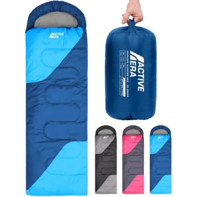 Abbildung von Active Era Premium Mumienschlafsack 250 GSM, Schlafsack Winter &amp; Sommer, 11C bis 8C, Indoor und Outdoor Camping, Festivals, Sleeping Bag Wasserabweisend, Ultraleicht Kleines Packmaß Blau