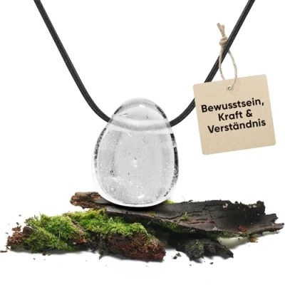 Abbildung von PURAJA Edelstein Anhänger aus echtem Naturstein: Bergkristall Kristall Kette mit Tropfen inkl. edlem Kordband Premium Heilstein/Glücksstein hochwertigen Mineralien