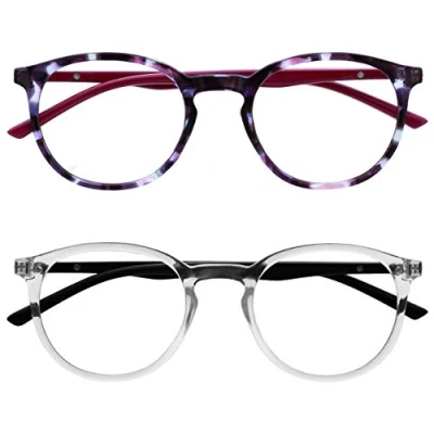 Abbildung von OPULIZE Met Lesebrille Blaulichtfilter 2er Pack Schlank Runder Rahmen Federscharniere Verbessert Schlaf Computer Gaming Entspiegelt Lila Transparent Herren Damen BB60 5C +1.00