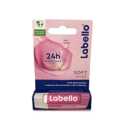 Abbildung von Labello Soft Rosé 5.5 ml Farbiger Lippenbalsam mit Rosenextrakt Fondant natürlichen Ölen und Sheabutter, 24 Stunden feuchtigkeitsspendende Farbpigmenten