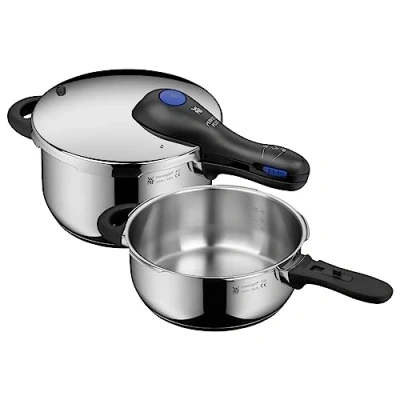 Abbildung von WMF Perfect Plus One Pot Schnellkochtopf Set Induktion 2 teilig, Dampfkochtopf 4,5l + 3l, großes Kochsignal, Kochstufen, abnehmbarer Deckelgriff