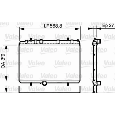 Abbildung von VALEO 734338 Kühler, Motorkühlung Aluminium 544 380 23 ohne Kühlmittelregler Kühlrippen mechanisch gefügt CITROËN: C4 Picasso 1, I Grand