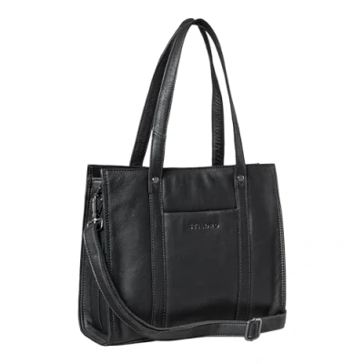 Abbildung von STILORD &#039;Ariana&#039; Handtasche für Damen, Leder, elegant, Umhängetasche MacBooks, 13,3 Zoll, große Business Tasche Arbeit, echtes Schwarz, M, Schulranzen