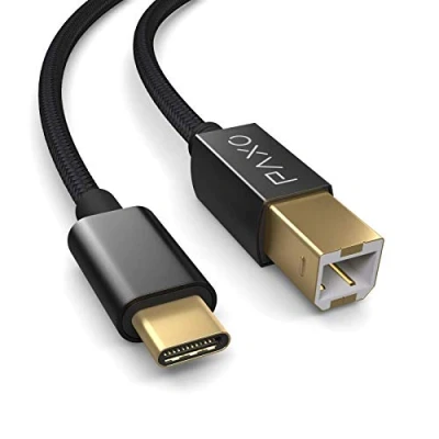 Abbildung von PAXO 3m Nylon USB Druckerkabel, schwarz, C Stecker auf B, Ladekabel, Datenkabel, Goldstecker