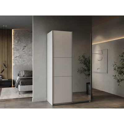 Abbildung von Demeyere Armoire Porte Coulissante Avec Miroir &amp; Penderie Moderne Coloris Blanc Mat Finitions Métal 116,5 x 59,8 203 cm