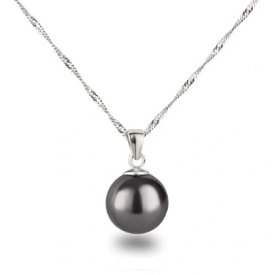 Abbildung von Schöner SD Silberkette mit Anhänger Perle 12mm groß 925 Silber rhodiniert dunkel grau 50cm
