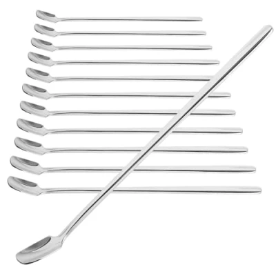 Abbildung von com four® 12x Löffelset Edelstahl Löffel mit langem Griff für Cocktails Tee Kaffee Milchshake Kaltgetränk Desserts Kaffeelöffel (12 Stück Rühr 17cm)