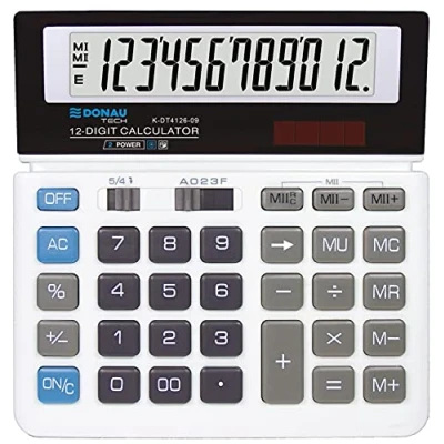 Abbildung von Tischrechner DONAU TECH/K DT4126 09 12 Stellig Wurzelfunktion/ 156x152x28mm/ Farbe: Weiß/Rechner mit stelliger Anzeige/Dual Power Solar Batteriebetrieb/Kompaktes Design/ 5 Jahre Garantie