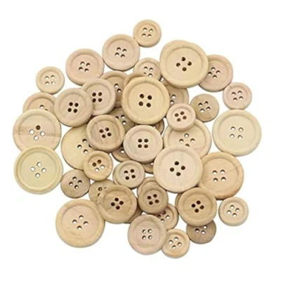 Abbildung von 50 edle Premium Knöpfe aus Holz Runde Holzknöpfe natur in 3 Größen (15mm, 20mm und 25mm) 4 Löcher naturbelassene Knopf für Kleidung Handarbeit DIY Holzknopf, Nähen Basteln