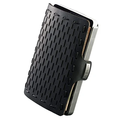 Abbildung von I CLIP Original Geldbörse mit Münzfach Leder Portemonnaie Kreditkartenetui Geldklammer hochwertiger Geldbeutel Slim Wallet Black silbernen Rahmen
