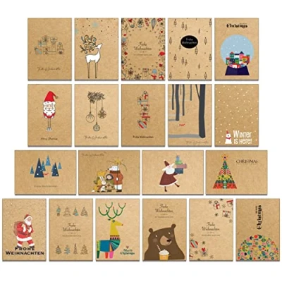 Abbildung von the lazy panda card company 40 Weihnachtspostkarten Set Weihnachtskarten Weihnachten Karten mit 20 unterschiedlichen Motiven