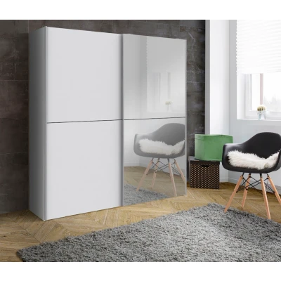 Abbildung von Forte WHITE KISS Schrank 170, weißer Kleiderschrank Spiegel, Moderner Schwebetürenschrank 2 türig, Einlegeböden und Kleiderstange, Holzwerkstoff, Weiß, 170,0 cm breit x 190,5 hoch 61,0 tief