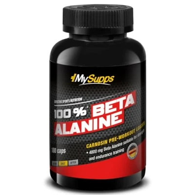 Abbildung von My Supps 180x Beta Alanin Kapseln hochdosiert für maximale Performance Aminosäure Tabletten mit 4800mg Alanine und Vitamin B6 pro Portion Workout Supplement Made in Germany