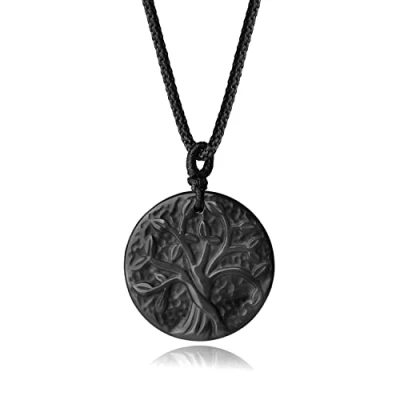 Abbildung von COAI Geschenkideen Unisex Halskette mit Lebensbaum Anhänger aus Schwarzem Obsidian Baum des Lebens Medaillon Vestellbare Kette